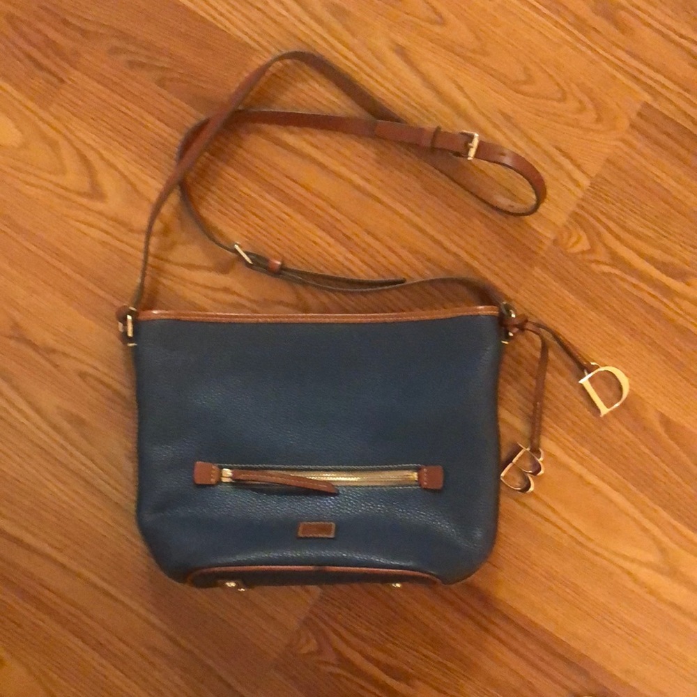 Dooney Bourke crossbody purse, pebble leather, denim blue